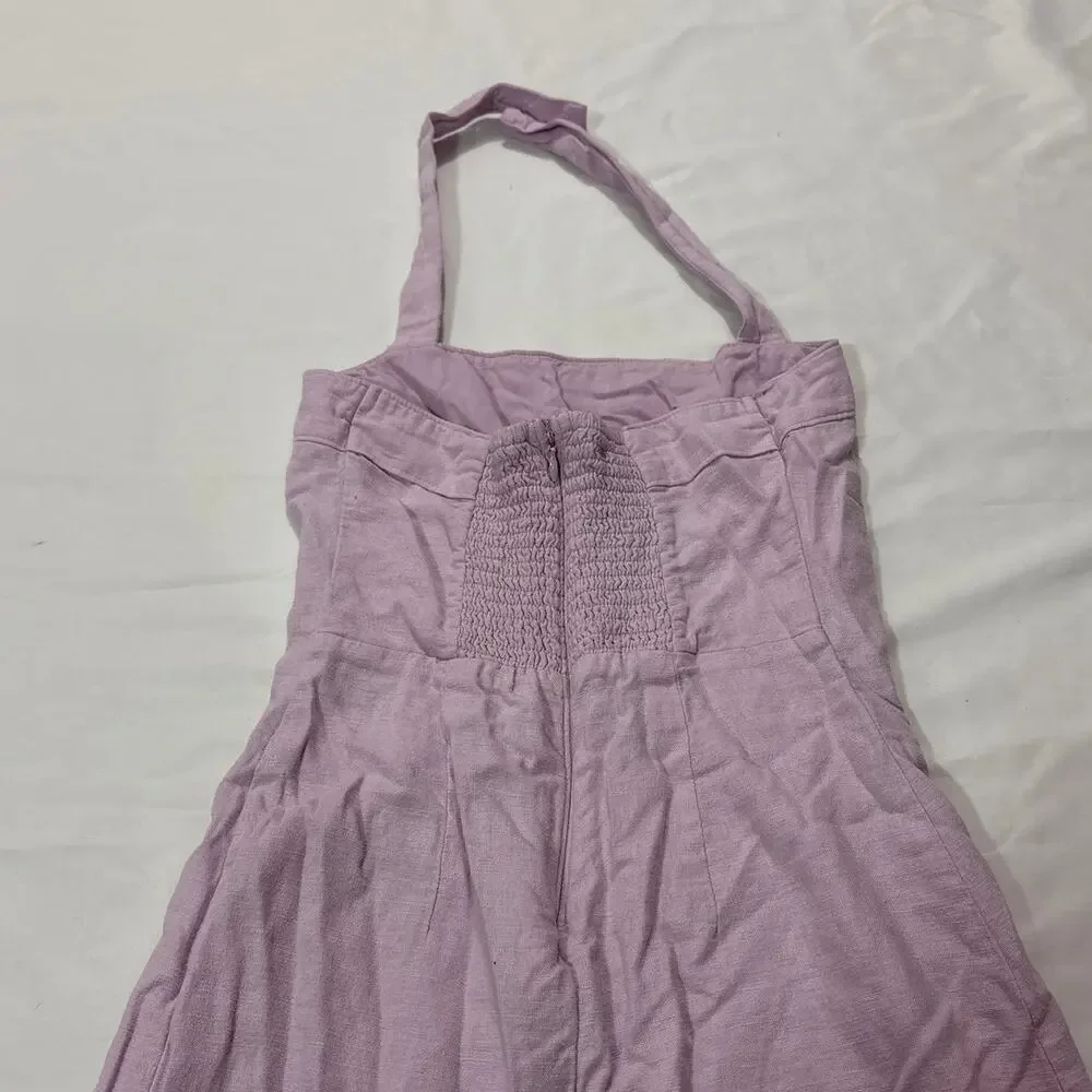 Abercrombie & Fitch Women’s XS Linen Blend Mini Dress Halter Beachy Coquette - Picture 6 of 11